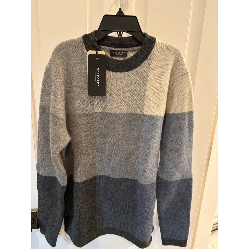 Selected Homme Mens Multicolor Blue Wool Sweater Size Small